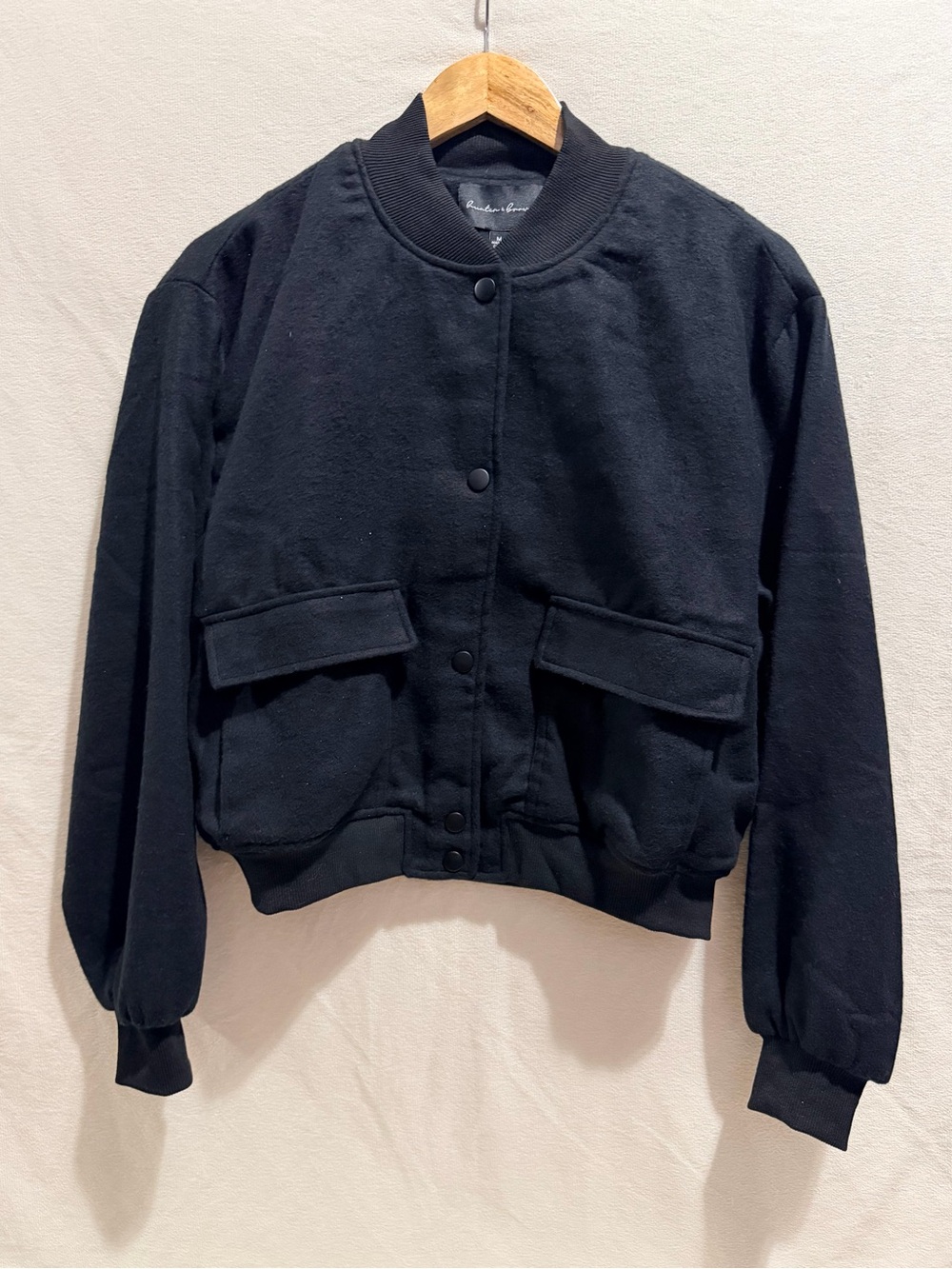 Women's Black Bomber Jacket with Flap Pockets